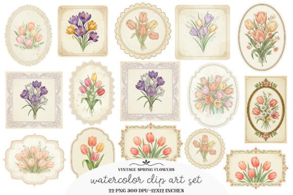 Download Vintage Spring Flowers Label PNG - Spring Collection