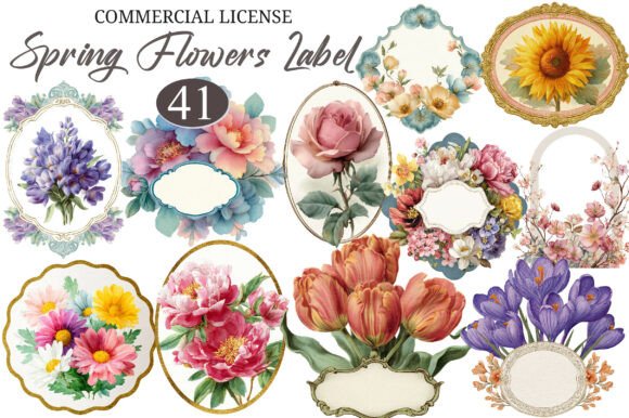 Download Vintage Spring Flowers Label PNG - Spring Collection